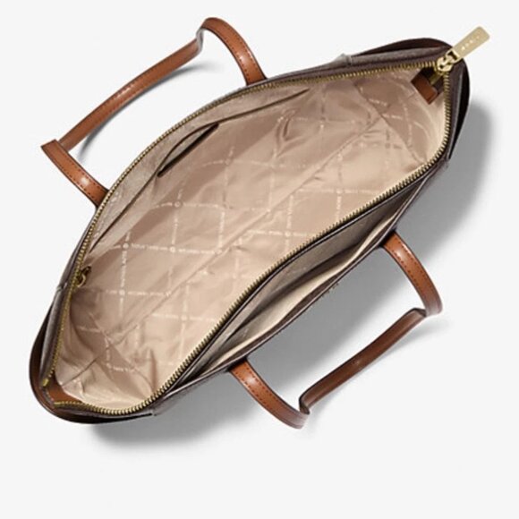 Michael Kors Marilyn Medium Top Zip Shoulder Tote Bag MK Brown - Picture 3 of 4